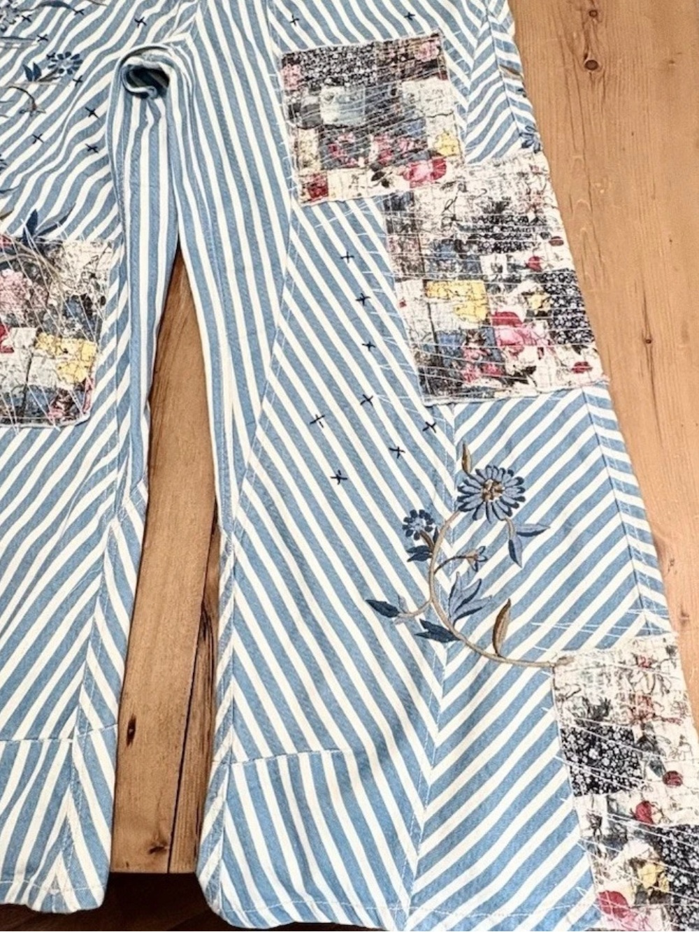 FREE PEOPLE Runyon Patched Pants - Wide Leg Striped Floral Patchwork - Picture 7 of 10